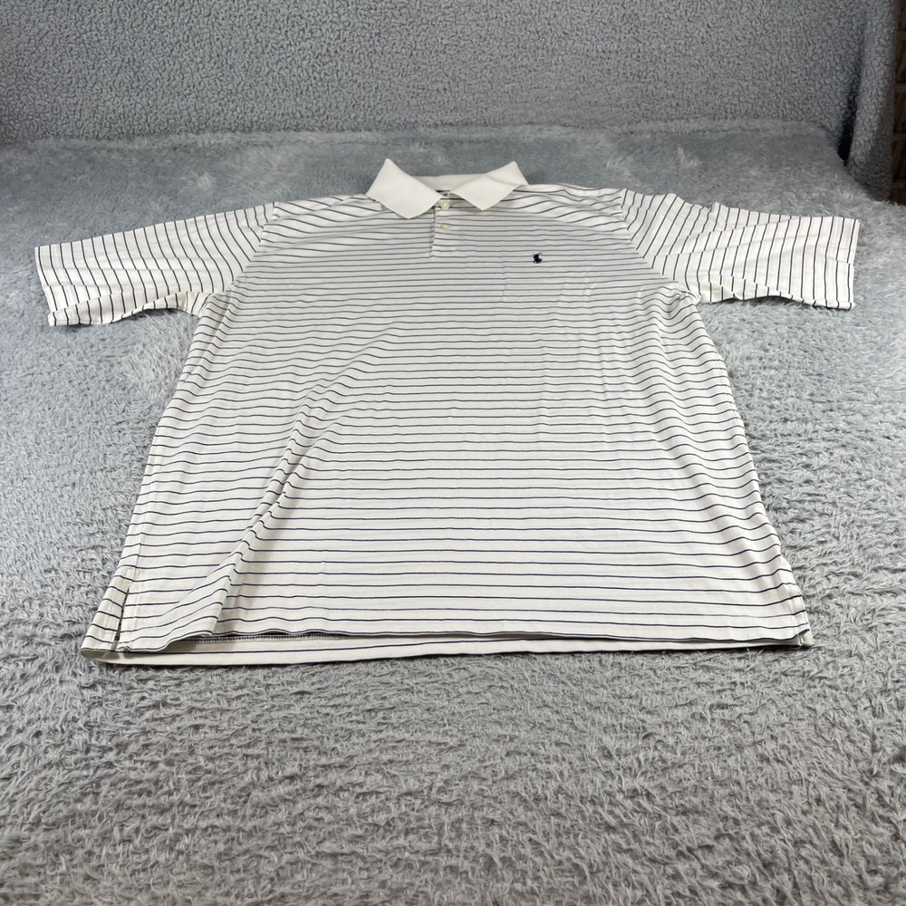 Polo Ralph Lauren Mens White Navy Blue Striped Short Sleeve Polo Shirt XL